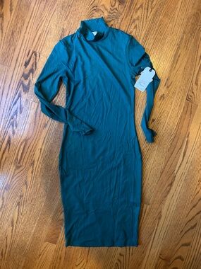 Nordstrom Teal Long Sleeve Mock Neck Midi Dress